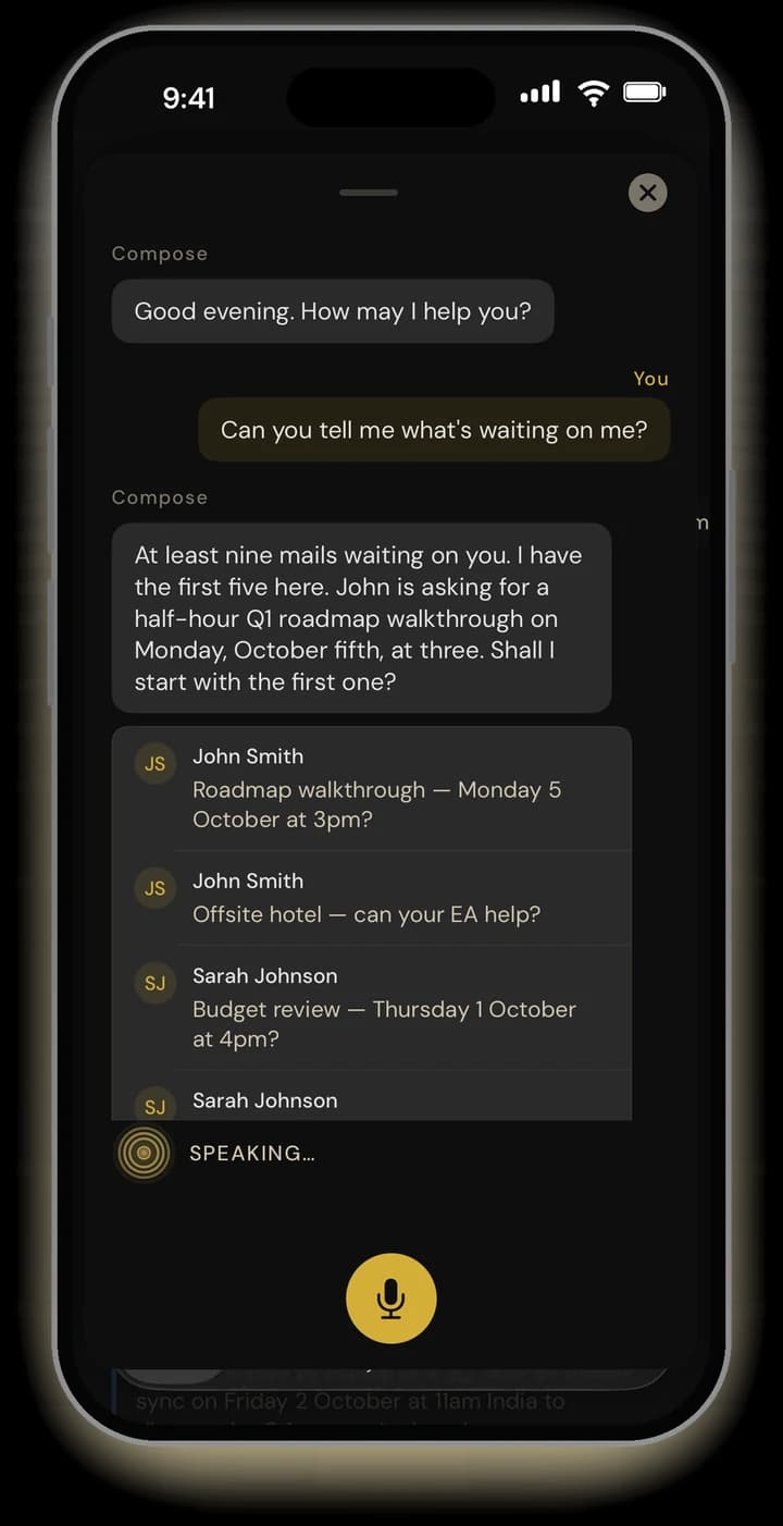 Compose voice on iPhone answering “what’s waiting on me?” with the mails that need a reply